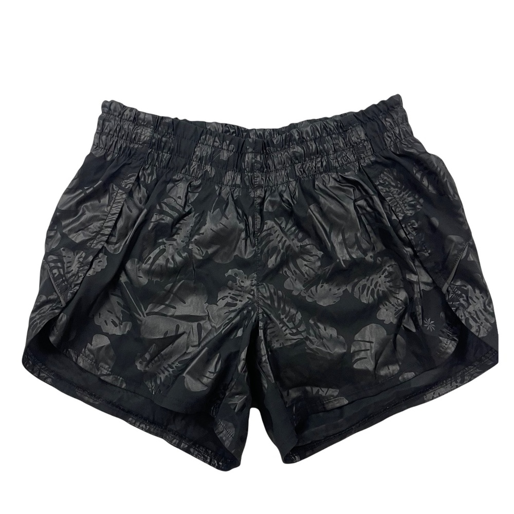 Athleta Racer Run Black Floral Shorts Extra Small